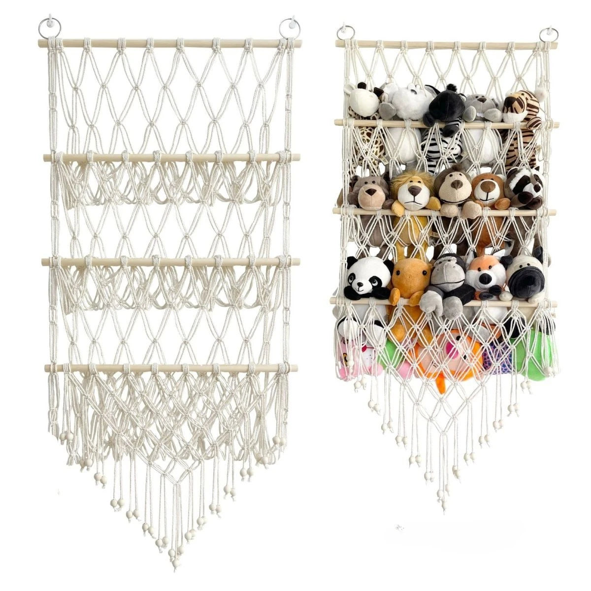 Boho Hand-woven Storage Hammock Rack Ideal for Children's Room Plush Toy Storage Display Shelf Home Decor Organizer Mesh Wall Art Tapestry