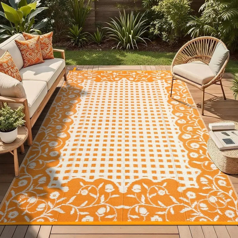 Boho Floral Rug Botanical Vine Pattern Patio Indoor Outdoor Decor Carpet