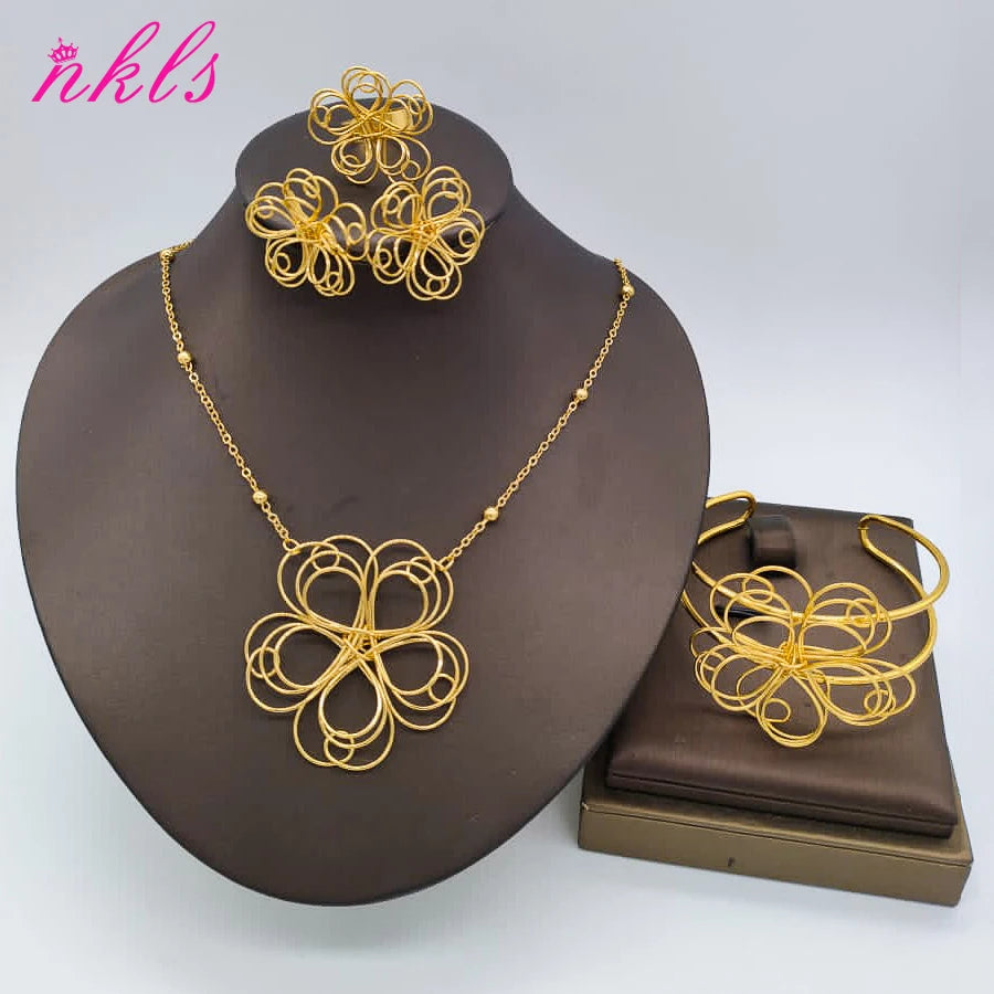 3 Piece matching set Gold Color Necklace, Bracelet, Earrings