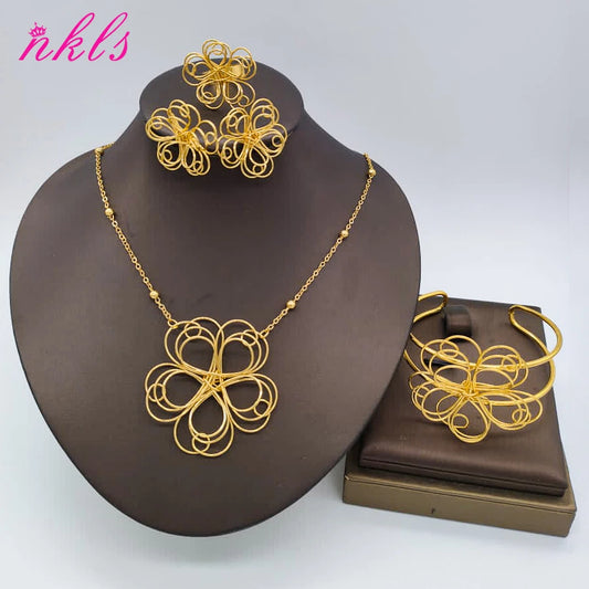 3 Piece matching set Gold Color Necklace, Bracelet, Earrings