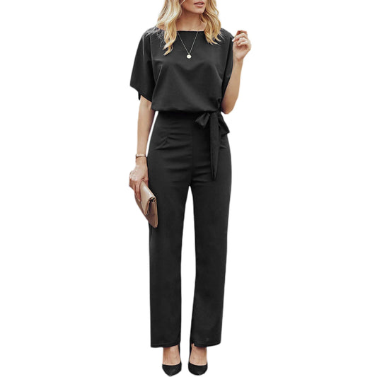 Elegant jumpsuit, Short Sleeves, Tie-waist