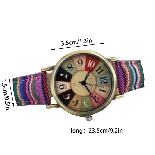 Boho Multi Color Rainbow Pattern Watches, Boho Hippie PU Leather Woven Strap