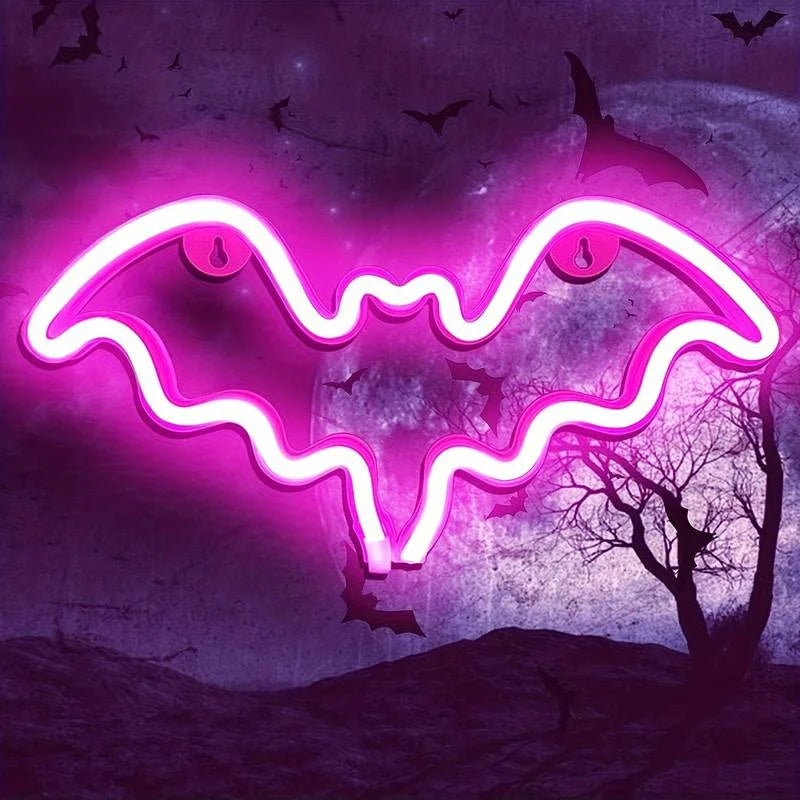 Moon and Bat Halloween Decorative LED Neon Light