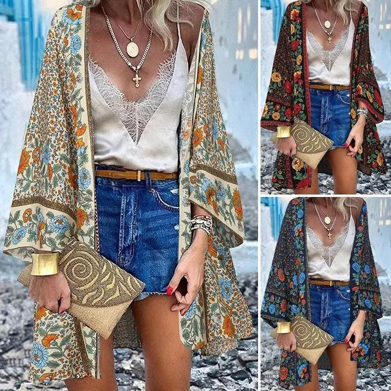 Women's Boho Blouse Cardigan Top, Casual Cover-Up in 12 designs