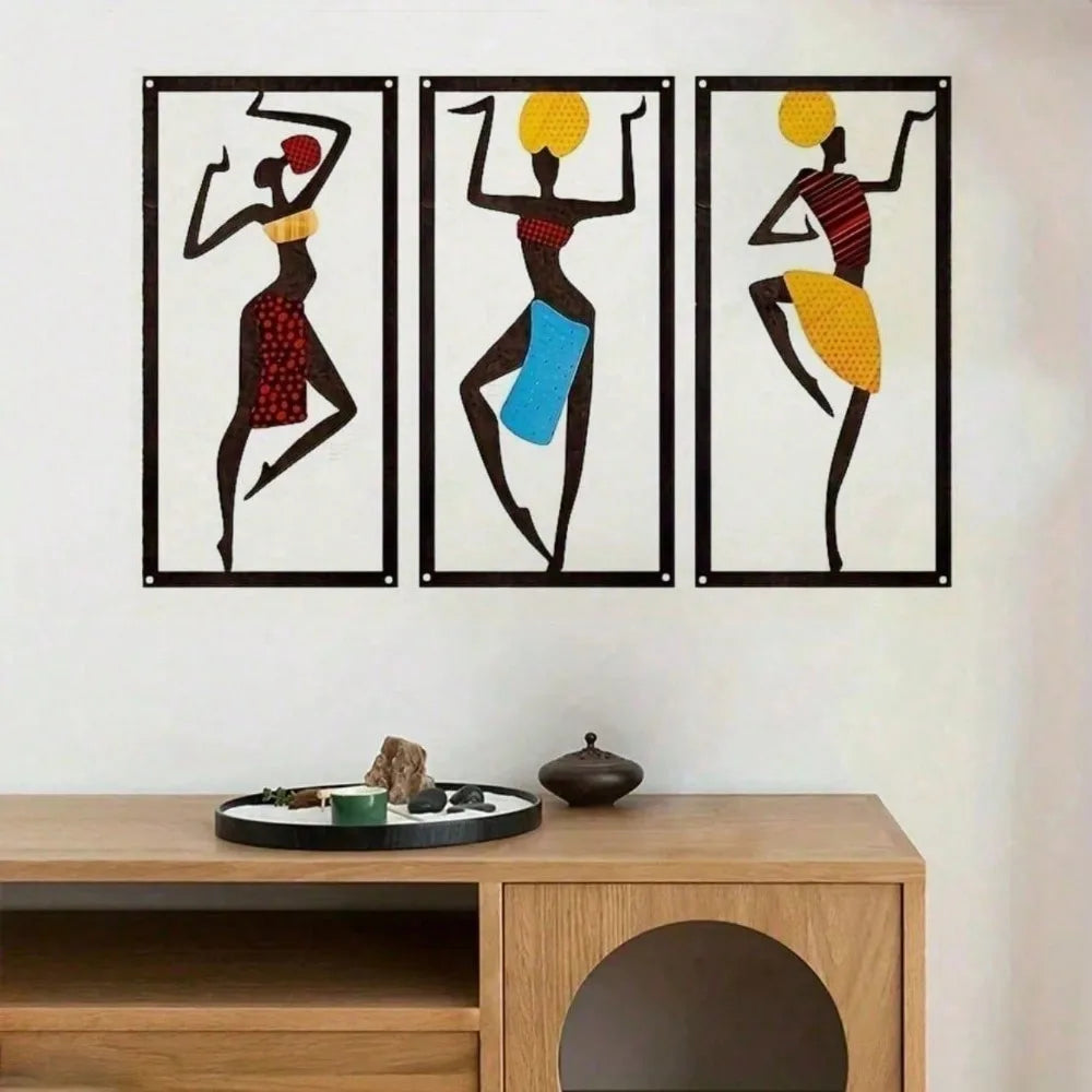 Boho Chic Bohemian Wall Hanging - African Dancer Sculpture, Mid-Century Fiber Art