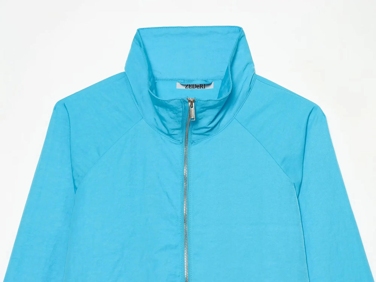 Standing Collar Long Sleeve Pocket Zipper Multifunctional Everyday Lightweight Jacket