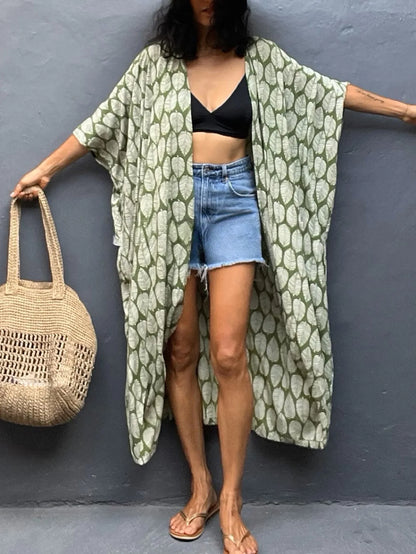 Women's Plus Size Long Cover-up Tie Front Beachwear