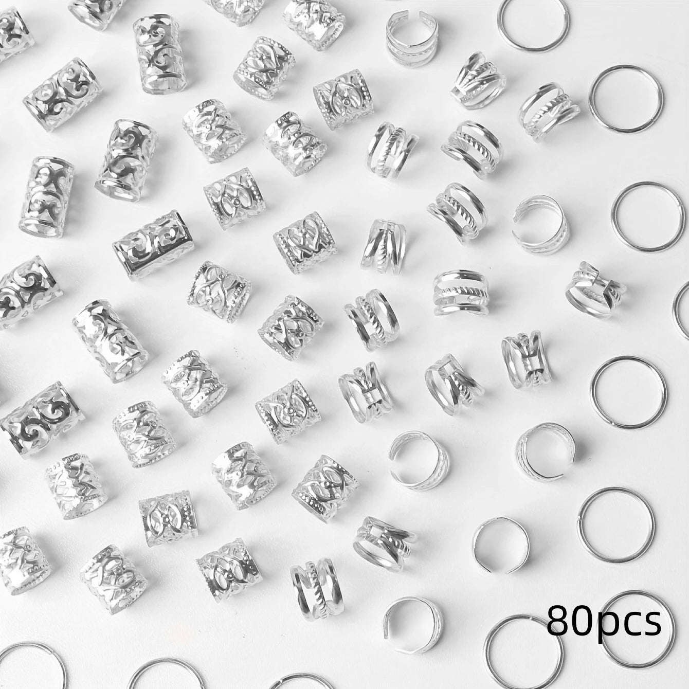 80PCS/Set Boho Vintage Hollow Hair Rings Alloy Hair Cuffs (May also be used as ear cuffs)