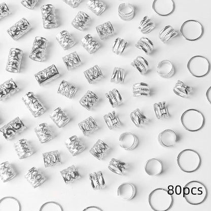 80PCS/Set Boho Vintage Hollow Hair Rings Alloy Hair Cuffs (May also be used as ear cuffs)