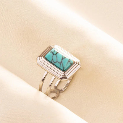 1pc Boho Turquoise Ring Stainless Steel Light Blue Gemstone Silver Adjustable Ring