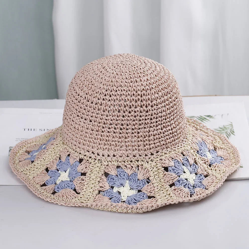 Bright Colored Floweed Crocheted Fisherman Hat