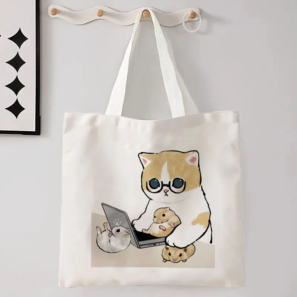 11 Designs of Cat Linen Shopping Bags, Large Capacity Shoulder Bags. Also great for Gift Bags