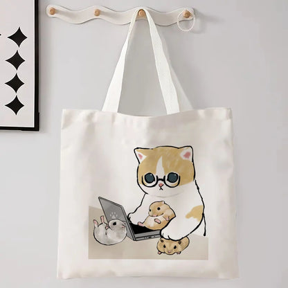 11 Designs of Cat Linen Shopping Bags, Large Capacity Shoulder Bags. Also great for Gift Bags