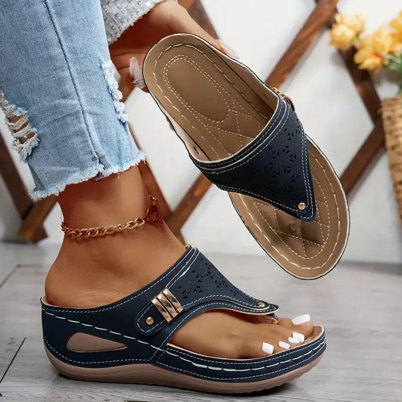 Summer Wedge Sandals Open Toe Flip Flop Fashion, Casual Slip on Platform Sandals, Slides