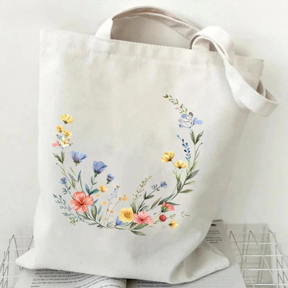 Artistic Watercolor Floral Pattern Canvas Shoulder Tote Bag . PERFECT TO USE AS A GIFT BAG INSTEAD OF PAPER