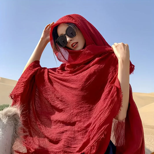 Bohème Style Solid Color Scarf, Light-weight Breathable, Sun Protectant Scarf