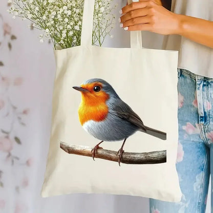 Charming Robin Canvas Tote Bag - Reusable, Large Capacity Shoulder Handbag. PERFECT GIFT BAG--WHY USE PAPER????
