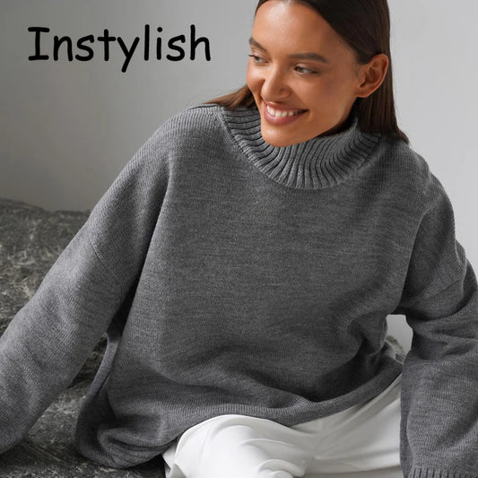 Vintage Knitted Oversized Pullover Turtleneck Sweater. Comes in Orange, Burgundy, White, Yellow, and Light and Dark Grey