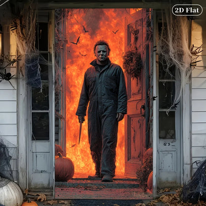 2D door banner, Halloween door cover 70.8 by 30.4 inches- polyester indoor/outdoor decoration with Michael Myers mask design