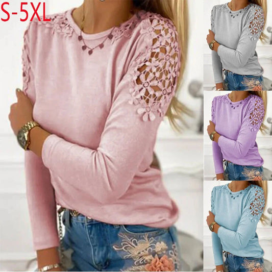 Sizes S-5XL Hollowed Out Sleeve, Ladies' Top Soft Lightweight Casual