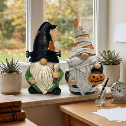 Halloween Gnome Decorations Set, Spooky Ghost Frankenstein Mummy Resin Garden Gnomes, Cute Fall Outdoor Yard Decor, Tabletop Orn