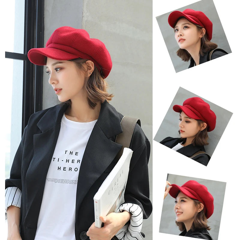 Woolen Octagonal Beret Duckbill Hat Beret British Style