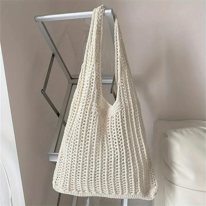 Solid Color Large Boho  Knit Shoulder Bag Crochet Tote