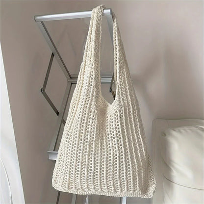 Solid Color Large Boho  Knit Shoulder Bag Crochet Tote