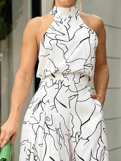 Elegant Sleeveless Halter Jumpsuit in 8 Colors, Wide Leg Long Pant Summer Clothing