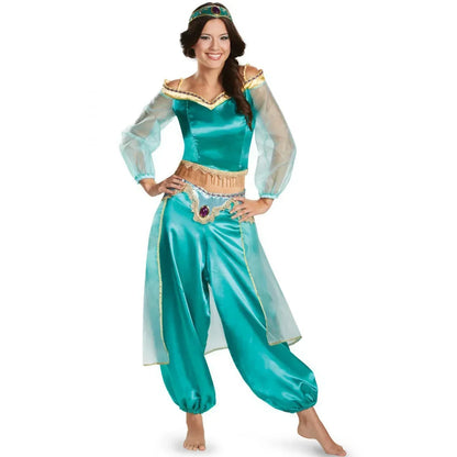 Princess Jasmine  2 piece Costume: Crop Top with long sheer sleeves and Harem Pants