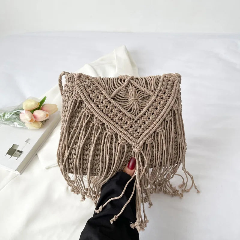 Cotton Woven Crossbody Bags  Small Tassel Handbag Messenger Bags