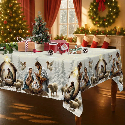 Christmas Nativity Tablecloth in 13 Designs (sizes and shapes listed at end)