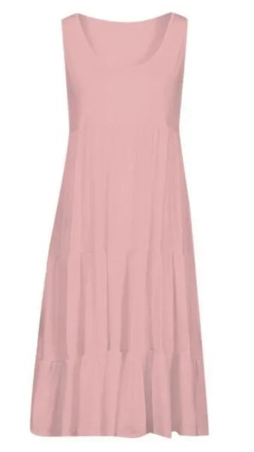 Sizes to 5XL, Casual Boho Tank Top Neck, Sleeveless, Tiered Ruffles, Oversized Loose Dress