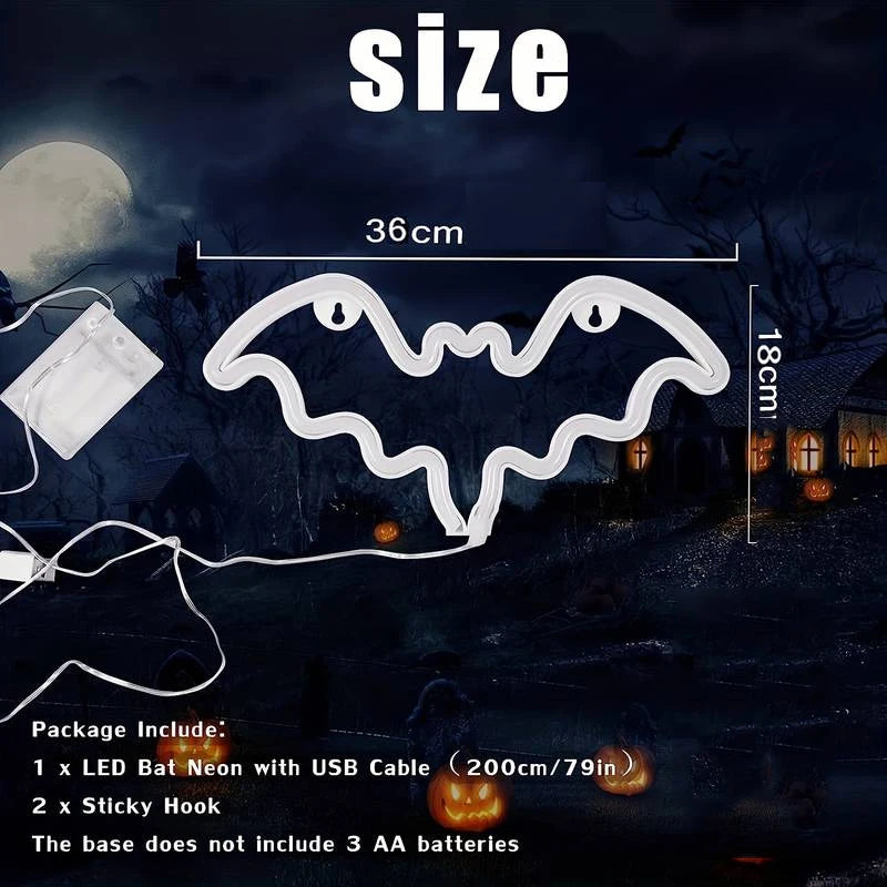 Moon and Bat Halloween Decorative LED Neon Light