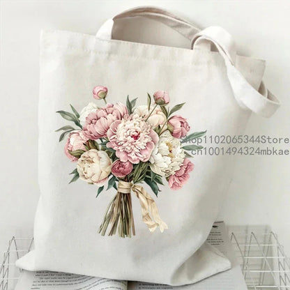 Aesthetics Peony Graphic Canvas Tote Bag . ALSO GREAT FOR GIFT BAG---WHY USE PAPER????