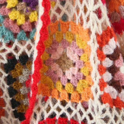 Boho hand-made crocheted cardigan, Square pattern, loose knitted cardigan, Hooded with long sleeves