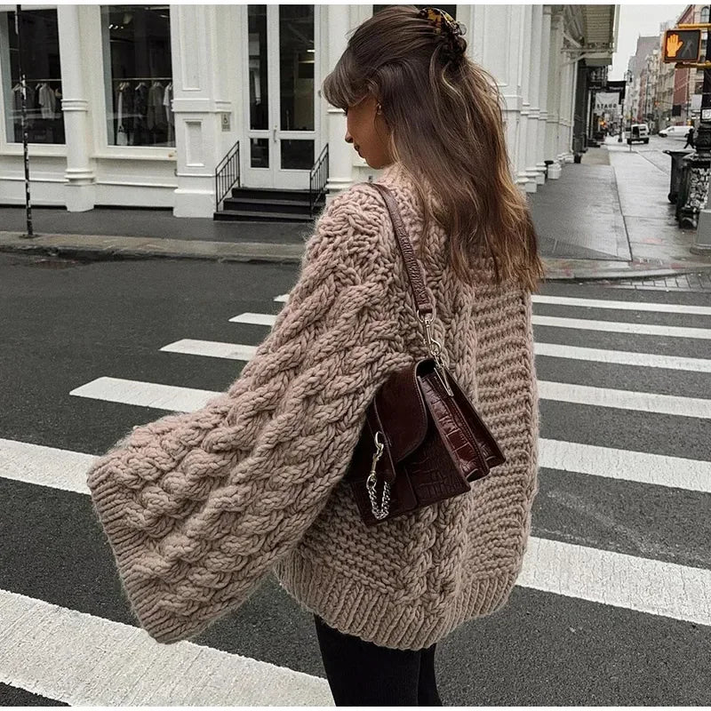 Long Sleeve Prairie Sweater Chic Solid Vintage Oversize Turtleneck Pullover