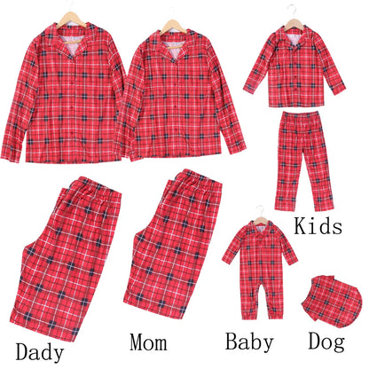 Family Christmas Pajamas Matching Sets Adult And Kids Red Plaid Button Shirts Tops+Pants Baby Romper Dog Pajamas too!!