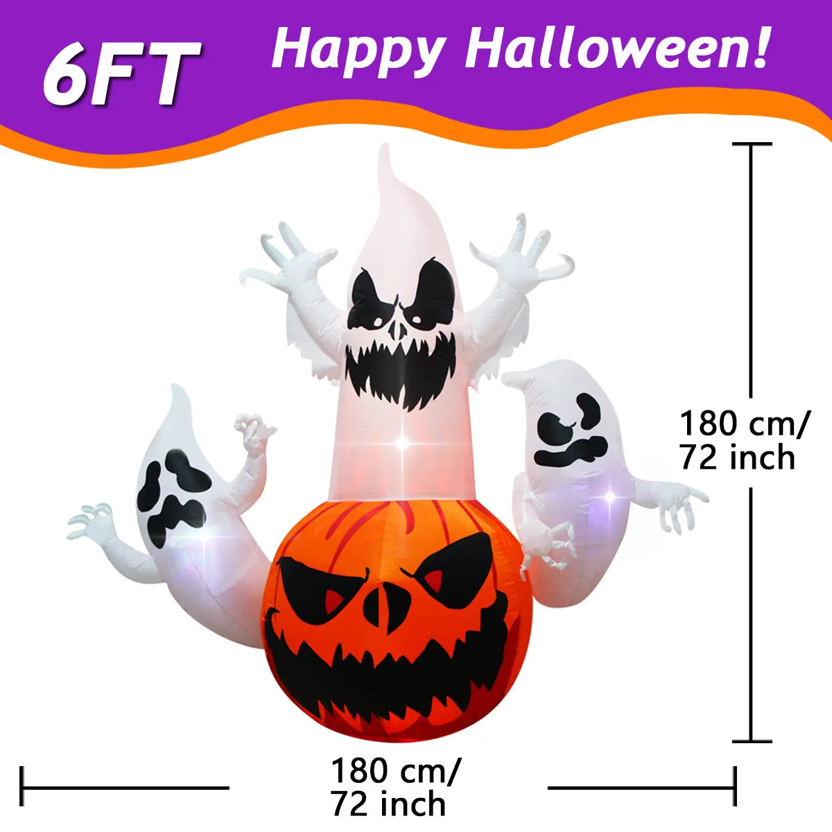 Choose from 9 Different Halloween Inflatables with Built-in LEDs.  Pumplins, Ghosts, and Ghouls