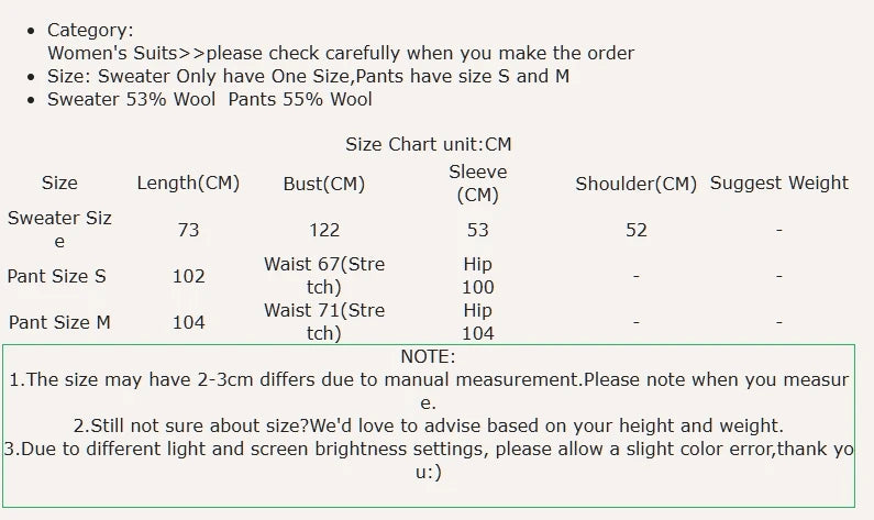 Sweater Suits, High Quality, 50% Wool Pullover With Knitted Pants