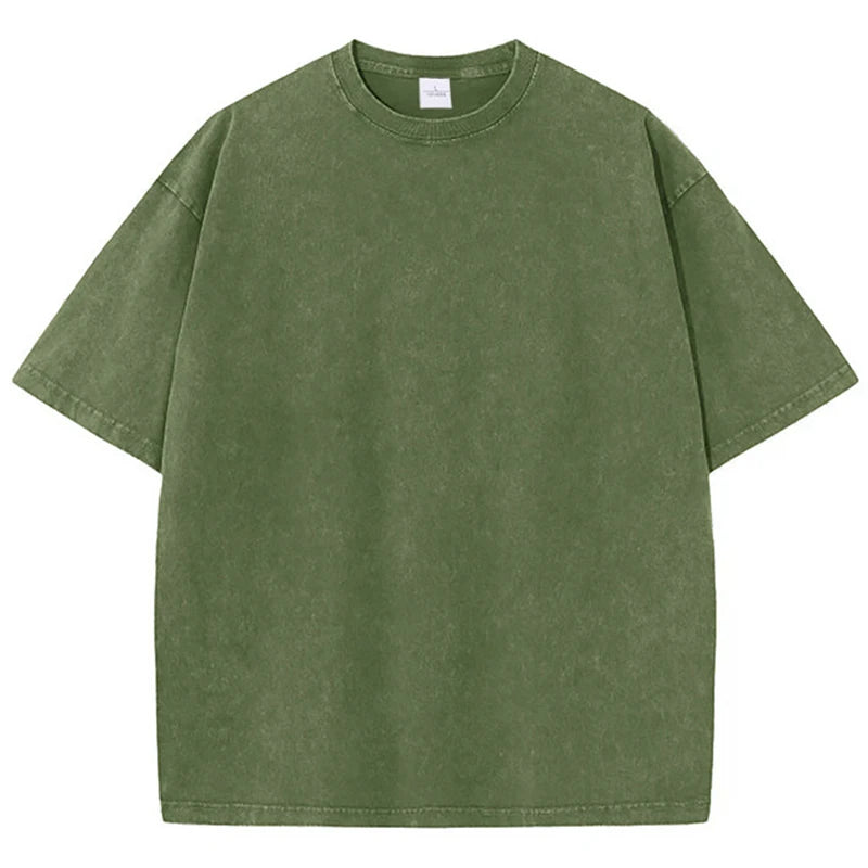 Cotton Washed T-shirt Casual Vintage Short Sleeve
