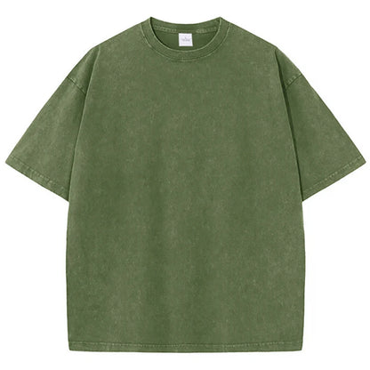 Cotton Washed T-shirt Casual Vintage Short Sleeve