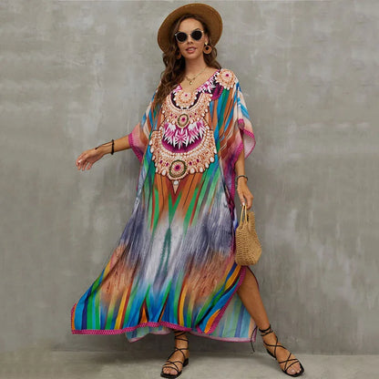 Plus Size Kaftan Dresses for Lounging or Cover-Up at the Beach. Several Designs