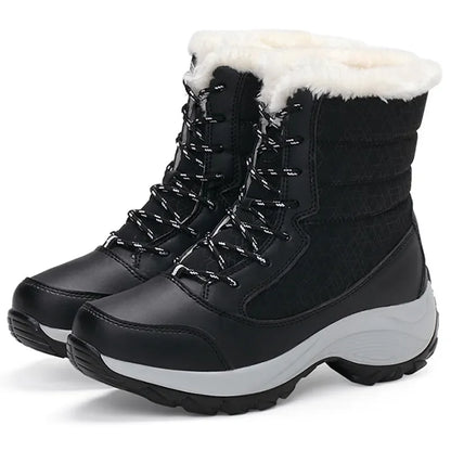 Lightweight Ankle Snow Boots with Slight Platform: Red and White, Tan and White, Navy, and Black