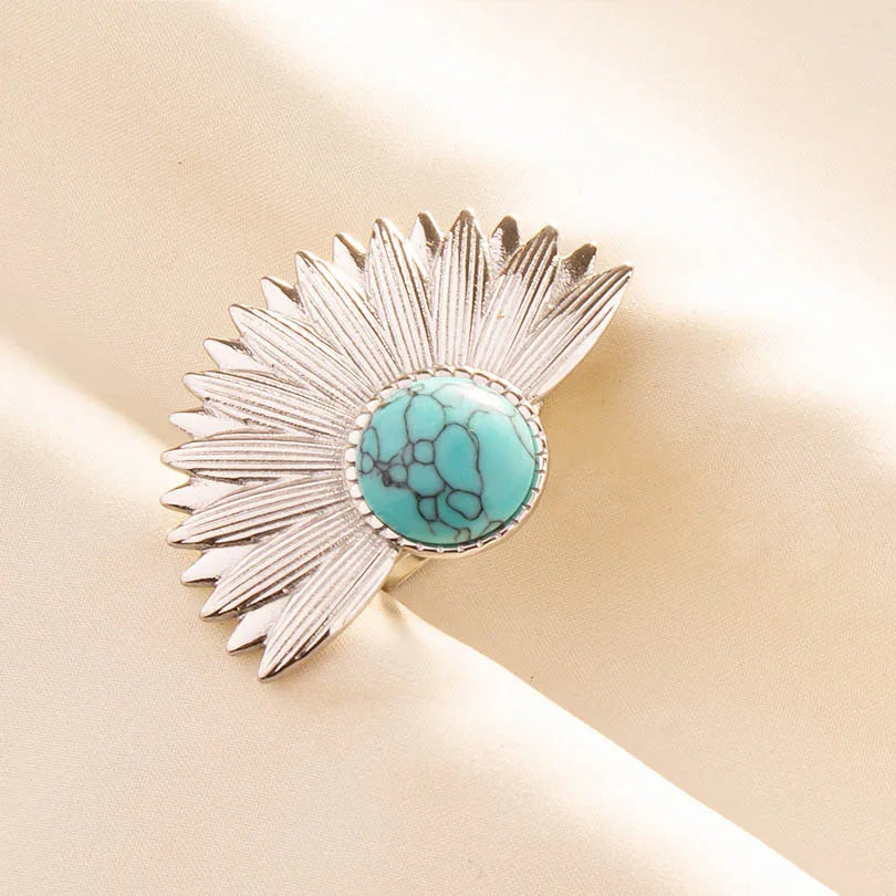 1pc Boho Turquoise Ring Stainless Steel Light Blue Gemstone Silver Adjustable Ring