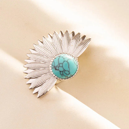 1pc Boho Turquoise Ring Stainless Steel Light Blue Gemstone Silver Adjustable Ring