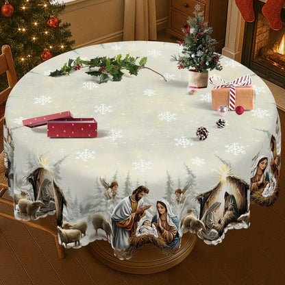 Christmas Nativity Tablecloth in 13 Designs (sizes and shapes listed at end)