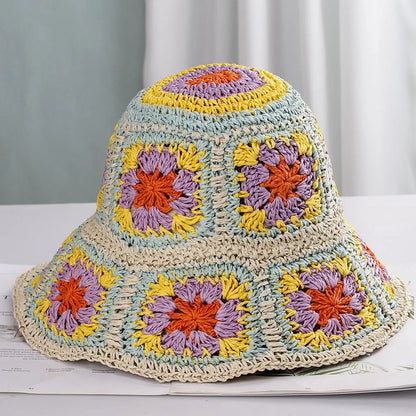 Bright Colored Floweed Crocheted Fisherman Hat