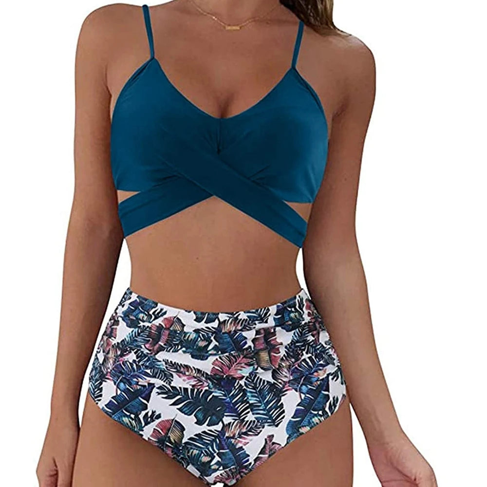 Sizes to 2XL, 12 Colors, Slimming Bikini Set, High Waisted Swimwear, 2 Pieces