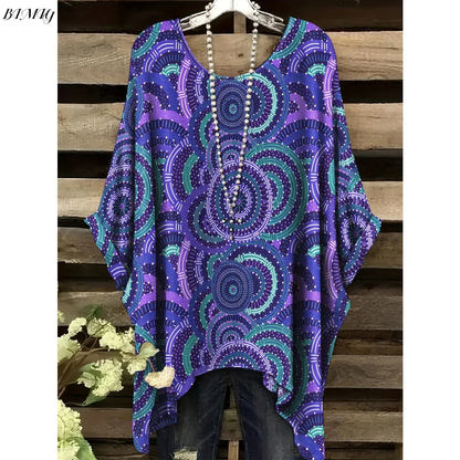 30 Different Style Bohemian Floral Tunics Plus Size to 3XL, 30 Vibrant Colors, Open Round Neck, Hankie Hem, Loose baggy sleeves